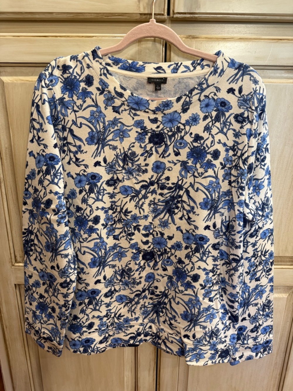 Talbots Cream Sweatshirt with Blue Floral Print